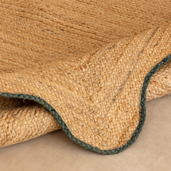 Round Off-White Jute RugHandbraided Eco-Friendly Living Room Carpet with Natural Border