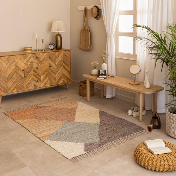 Bright Blue Geometric Square Bedroom Rug - Modern and Versatile