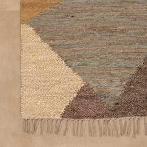 Handwoven Cotton-Jute Natural Ethnic Rug - Vintage Geometric Design