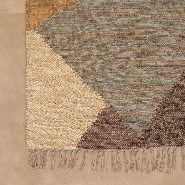 Handwoven Cotton-Jute Natural Ethnic Rug - Vintage Geometric Design