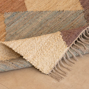 Handwoven Cotton-Jute Natural Ethnic Rug - Vintage Geometric Design