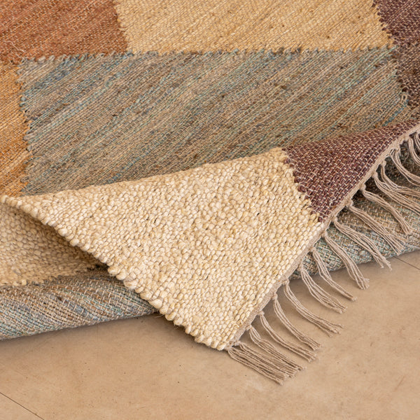 Handwoven Cotton-Jute Natural Ethnic Rug - Vintage Geometric Design