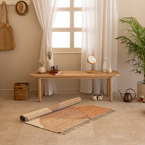 Handwoven Cotton-Jute Natural Ethnic Rug - Vintage Geometric Design