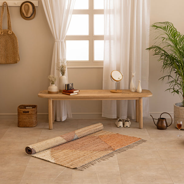 Handwoven Cotton-Jute Natural Ethnic Rug - Vintage Geometric Design