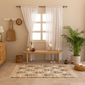Handwoven Cotton-Jute Natural Ethnic Rug - Vintage Geometric Design