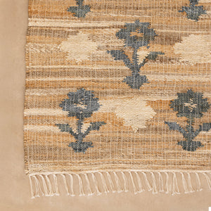 Handwoven Cotton-Jute Natural Ethnic Rug - Vintage Geometric Design