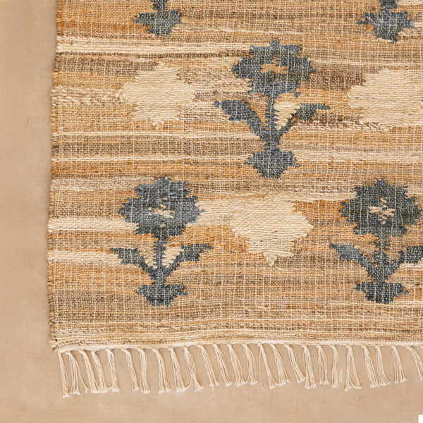 Handwoven Cotton-Jute Natural Ethnic Rug - Vintage Geometric Design