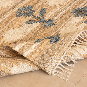 Handwoven Cotton-Jute Natural Ethnic Rug - Vintage Geometric Design