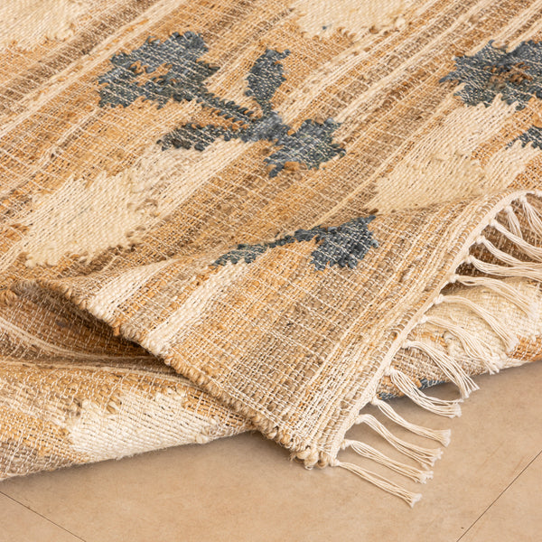 Handwoven Cotton-Jute Natural Ethnic Rug - Vintage Geometric Design