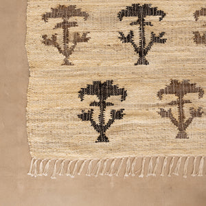 Handwoven Cotton-Jute Natural Ethnic Rug - Vintage Geometric Design