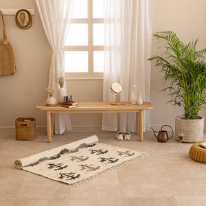 Handwoven Cotton-Jute Natural Ethnic Rug - Vintage Geometric Design
