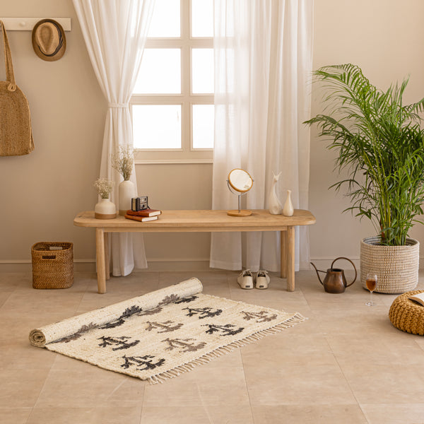 Handwoven Cotton-Jute Natural Ethnic Rug - Vintage Geometric Design