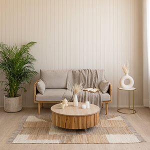 Handwoven Hemp Runner Rug with Striped Accents - Coastal Minimalist Flatweave