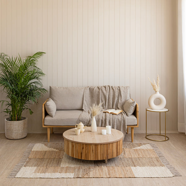 Handwoven Hemp Runner Rug with Striped Accents - Coastal Minimalist Flatweave