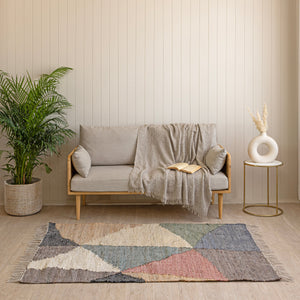 Geometric Red Kilim Wool Jute Area Rug