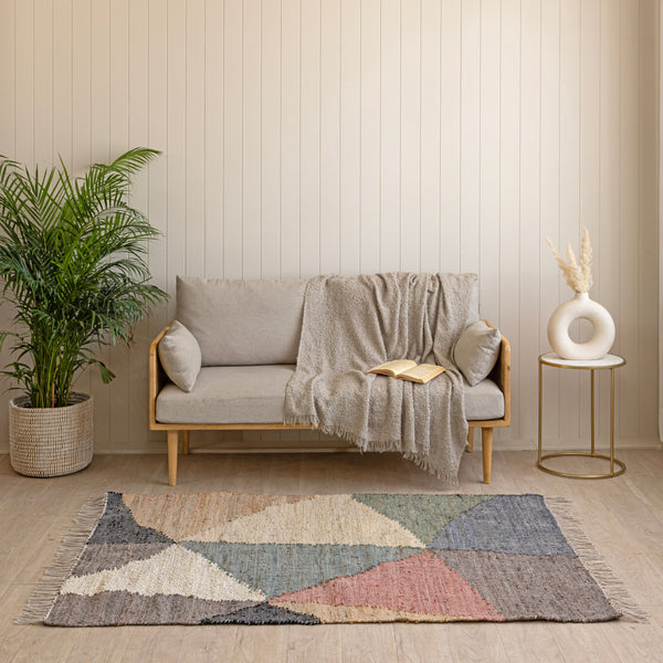 Geometric Red Kilim Wool Jute Area Rug