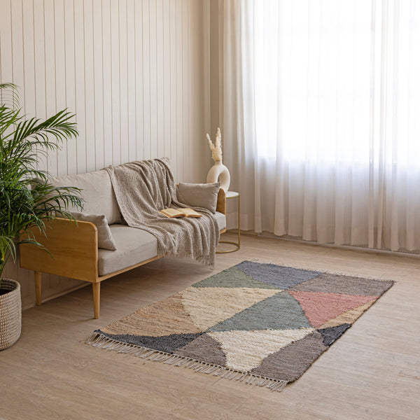 Olive Green Modern Geometric Kilim Wool Jute Area Rug