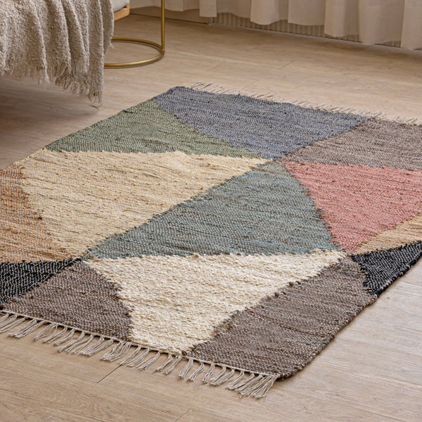 Modern Geometric Kilim Area Rug Handwoven Wool Jute - Elegant