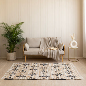 Handwoven Cotton-Jute Natural Ethnic Rug - Vintage Geometric Design