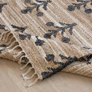 Handwoven Cotton-Jute Natural Ethnic Rug - Vintage Geometric Design