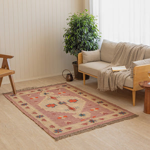 Handwoven Wool Jute Brown Kilim Rug