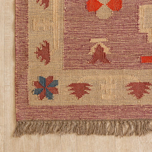 Handwoven Cotton-Jute Natural Ethnic Rug - Vintage Geometric Design
