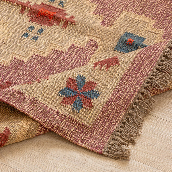 Handwoven Cotton-Jute Natural Ethnic Rug - Vintage Geometric Design