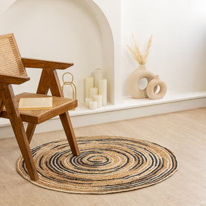 Handmade Round Jute Area Rug Natural Fiber Spiral Braided Rug Boho Circular Floor Mat