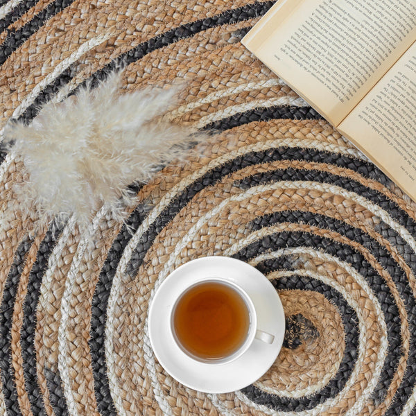 Handmade Round Jute Area Rug Natural Fiber Spiral Braided Rug Boho Circular Floor Mat