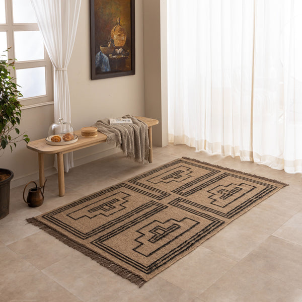 Handmade Wool Jute Rug Geometric Tribal Kilim Dhurrie Natural Fiber