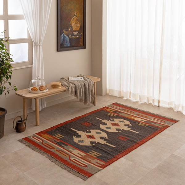 Bohemian Tribal Geometric Area Rug - Handwoven Southwestern Pattern Rug with Fringe
