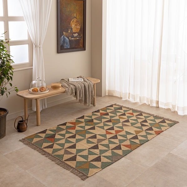 Geometric Multicolor Woven Area Rug - Bohemian Tribal Pattern Rug for Living Room & Bedroom