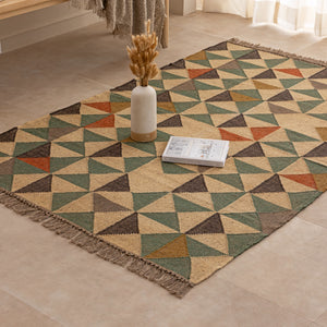 Geometric Multicolor Woven Area Rug - Bohemian Tribal Pattern Rug for Living Room & Bedroom