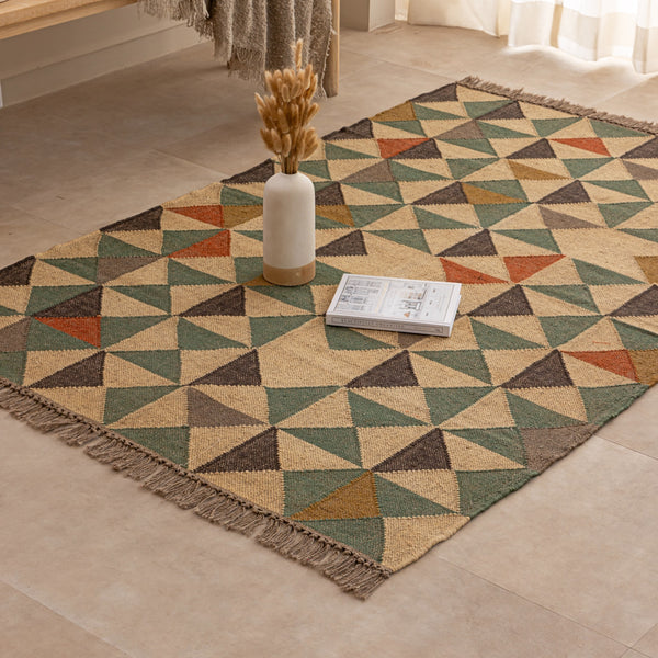 Geometric Multicolor Woven Area Rug - Bohemian Tribal Pattern Rug for Living Room & Bedroom