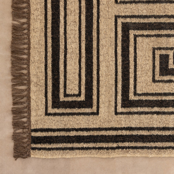 Black and Cream Geometric Jute Rug Handmade Boho Area Rug Neutral Farmhouse Living Room Rug