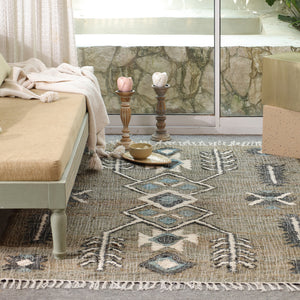 Handwoven Cotton  Tribal Area Rug – Sage Green & Blue Geometric Boho Flatweave Carpet
