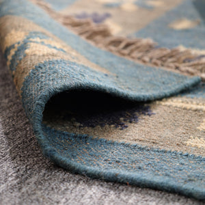 Handwoven Blue Kilim Area Rug - Handmade Boho Tribal Geometric Rug Vintage Southwestern Style