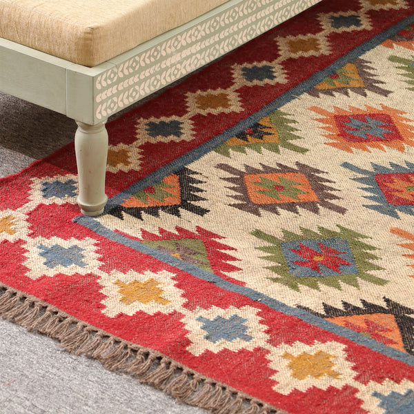 Handwoven Multicolor Kilim Area Rug | Bohemian Tribal Flatweave Rug with Geometric Pattern