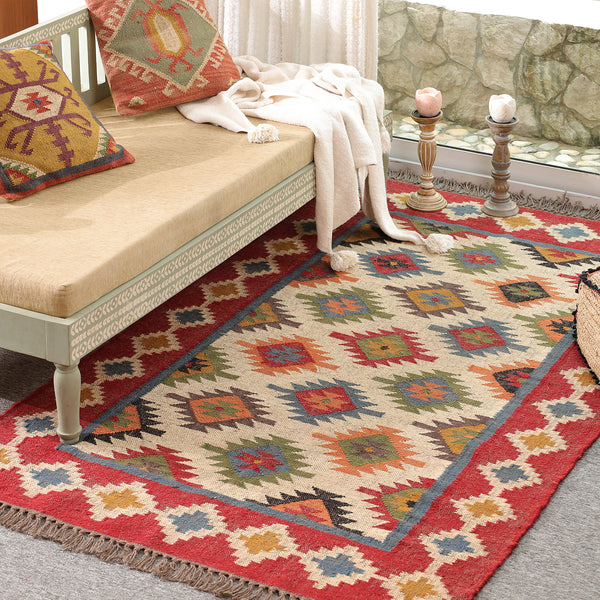 Handwoven Multicolor Kilim Area Rug | Bohemian Tribal Flatweave Rug with Geometric Pattern