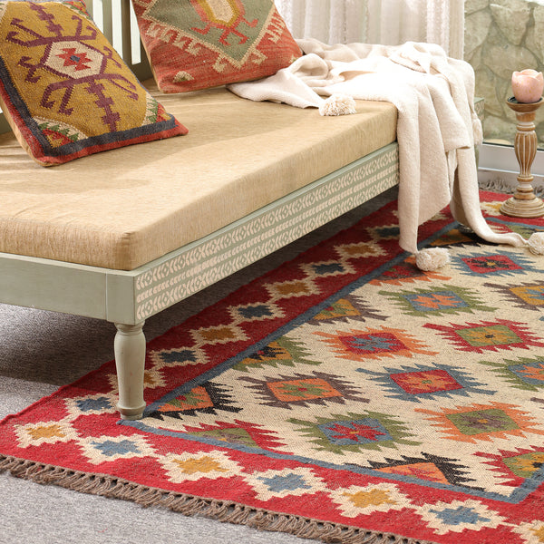 Handwoven Multicolor Kilim Area Rug | Bohemian Tribal Flatweave Rug with Geometric Pattern
