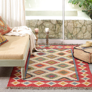 Handwoven Multicolor Kilim Area Rug | Bohemian Tribal Flatweave Rug with Geometric Pattern