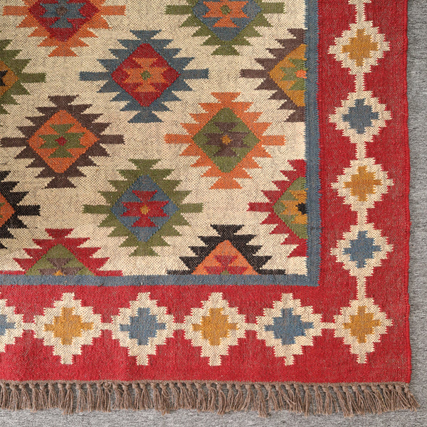 Handwoven Multicolor Kilim Area Rug | Bohemian Tribal Flatweave Rug with Geometric Pattern