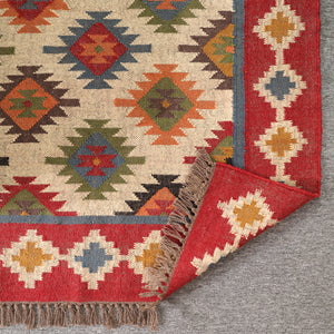 Handwoven Multicolor Kilim Area Rug | Bohemian Tribal Flatweave Rug with Geometric Pattern