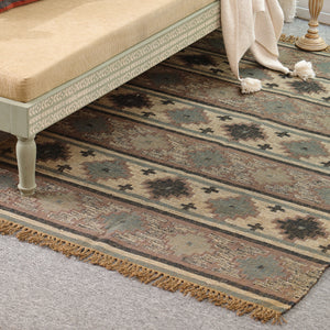 Rustic Geometric Bohemian Flatweave Area Rug - Earth Tone Southwest Tribal Accent Mat