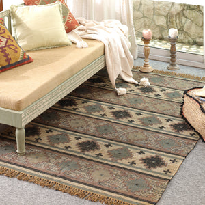 Rustic Geometric Bohemian Flatweave Area Rug - Earth Tone Southwest Tribal Accent Mat