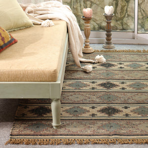 Rustic Geometric Bohemian Flatweave Area Rug - Earth Tone Southwest Tribal Accent Mat