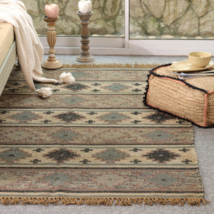 Rustic Geometric Bohemian Flatweave Area Rug - Earth Tone Southwest Tribal Accent Mat