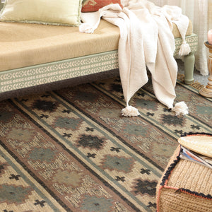 Rustic Geometric Bohemian Flatweave Area Rug - Earth Tone Southwest Tribal Accent Mat