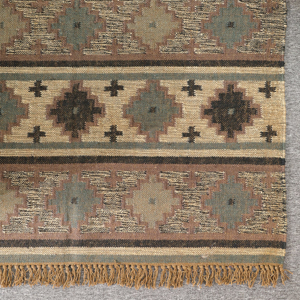 Rustic Geometric Bohemian Flatweave Area Rug - Earth Tone Southwest Tribal Accent Mat
