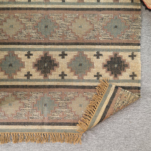 Rustic Geometric Bohemian Flatweave Area Rug - Earth Tone Southwest Tribal Accent Mat